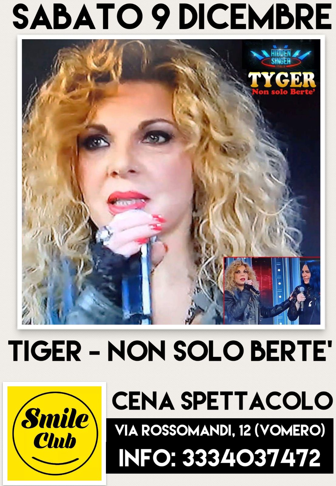 SABATO 9 DICEMBRE – TYGER (NON SOLO BERTE’)